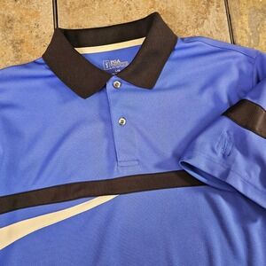 PGA Tour Mens Polo Shirt Large Blue Black Striped Short Sleeve Golf Performance